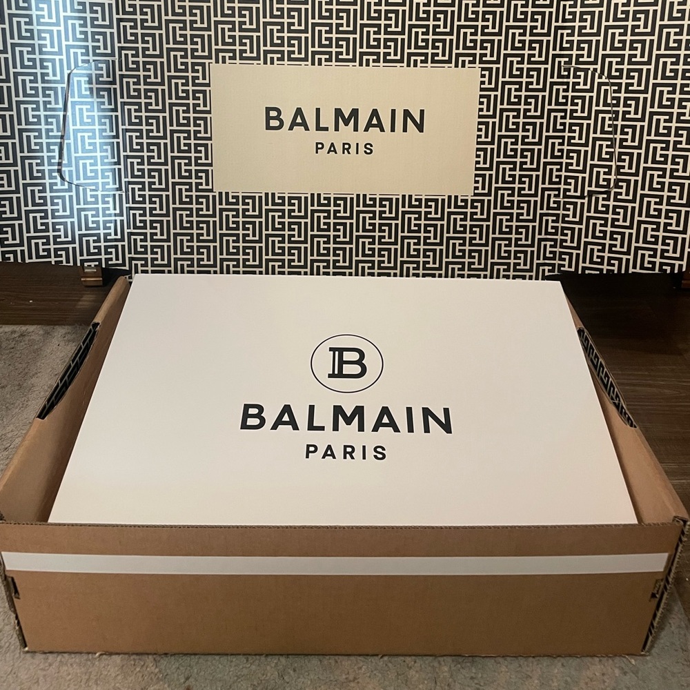 Balmain Authentic white large gift box with ribbon and shipping box.